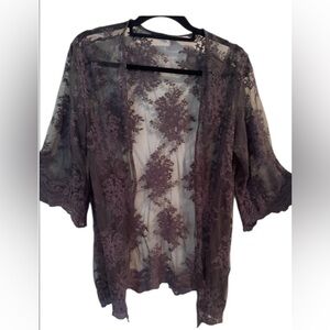 Pink Plush Gray Lace Kimono/Coverup NWOT